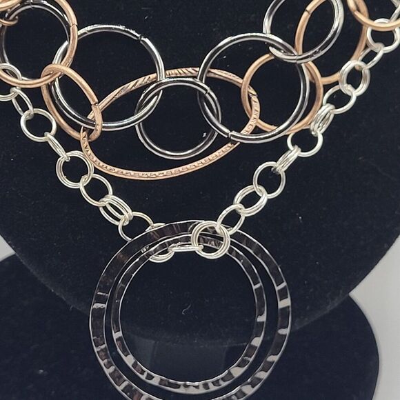 Chico's Multilayer Chain Necklace Gunmetal, silver, brown 22in - Picture 2 of 4